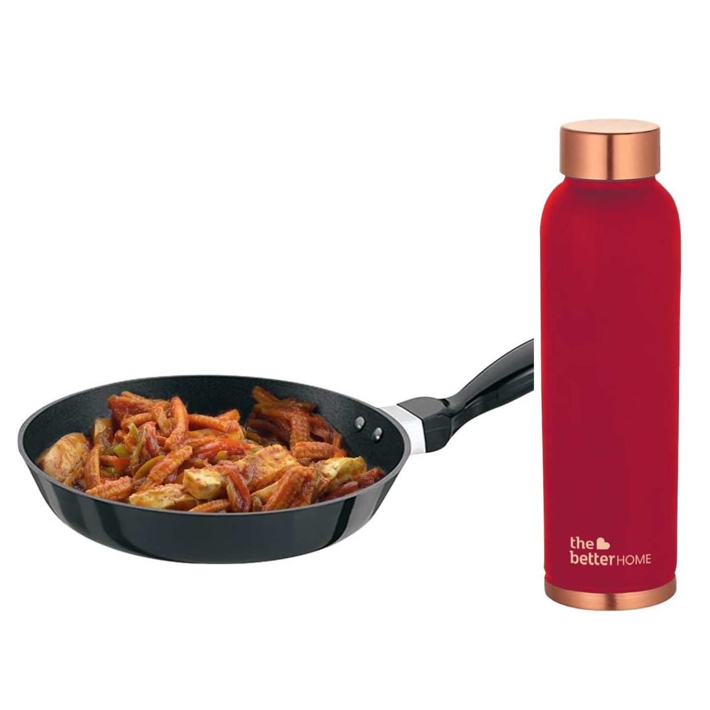 The Better Home 100 Pure Copper Water Bottle 1 Litre Teal  Savya Home Non Stick Fry Pan 22 cm Stove  Induction Cookware Easy Grip Handle Red