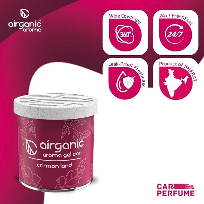 Airganic Aroma Car Freshener Combo Pack  Gel Can Crimson Land  Aroma Cube Artic Aura air fragrance