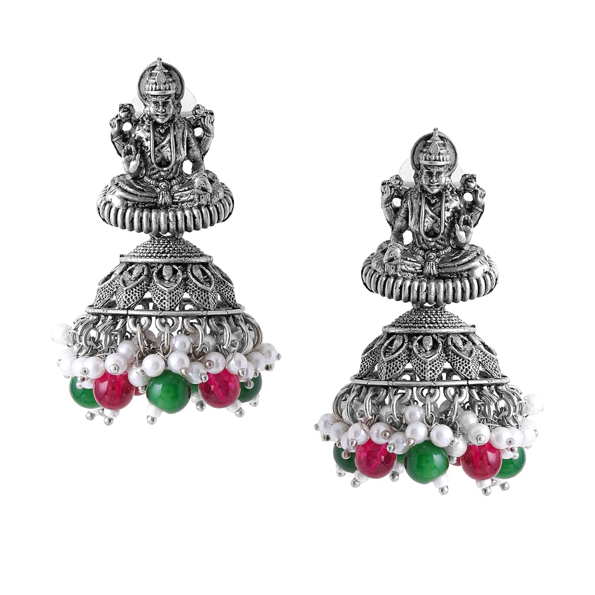 Yellow Chimes Earrings for Women Silver Oxidised White Beads Drop Designed Jhumka Earrings for Women and Girls