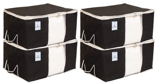 Kuber Industries Underbed Storage Bag Storage Organiser Blanket Cover Set of 4 Black