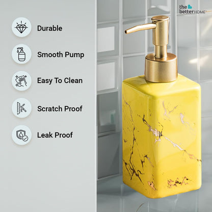 The Better Home 320ml Yellow Ceramic Dispenser for Kitchen, Wash-Basin, Bathroom - Ideal for Shampoo, Hand Wash, Sanitizer, Lotion.