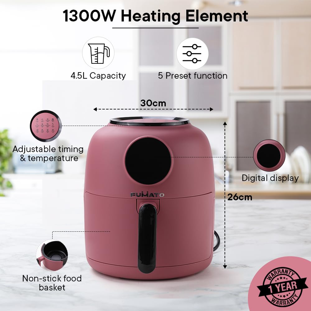 The Better Home Fumatos Kitchen Combo: Air Fryer, 9 Air Tight Glass Jars, Food Grade Material, Pink Blue.