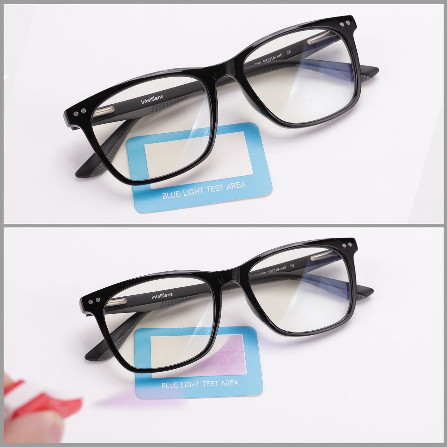 Intellilens  Zero Power Blue Cut Computer Glasses  Anti Glare Lightweight  Blocks Harmful Rays  UV Protection Specs  For Men  Women  Black  Square Medium