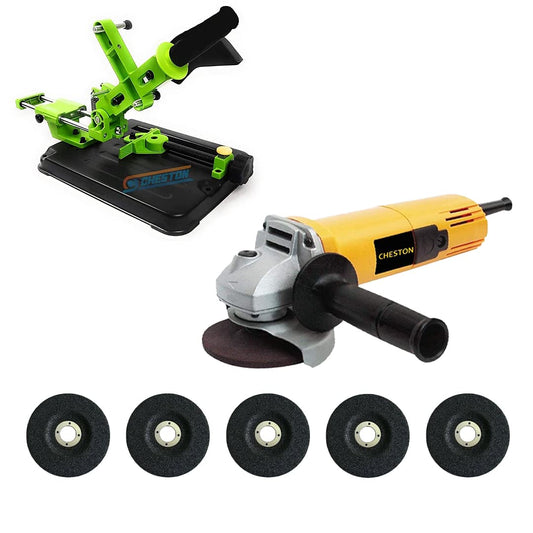 Cheston 850W Angle Grinder for Grinding Cutting Polishing 4 inch100mm  Set of 5 Grinding Wheels  Sliding Angle Grinder Stand