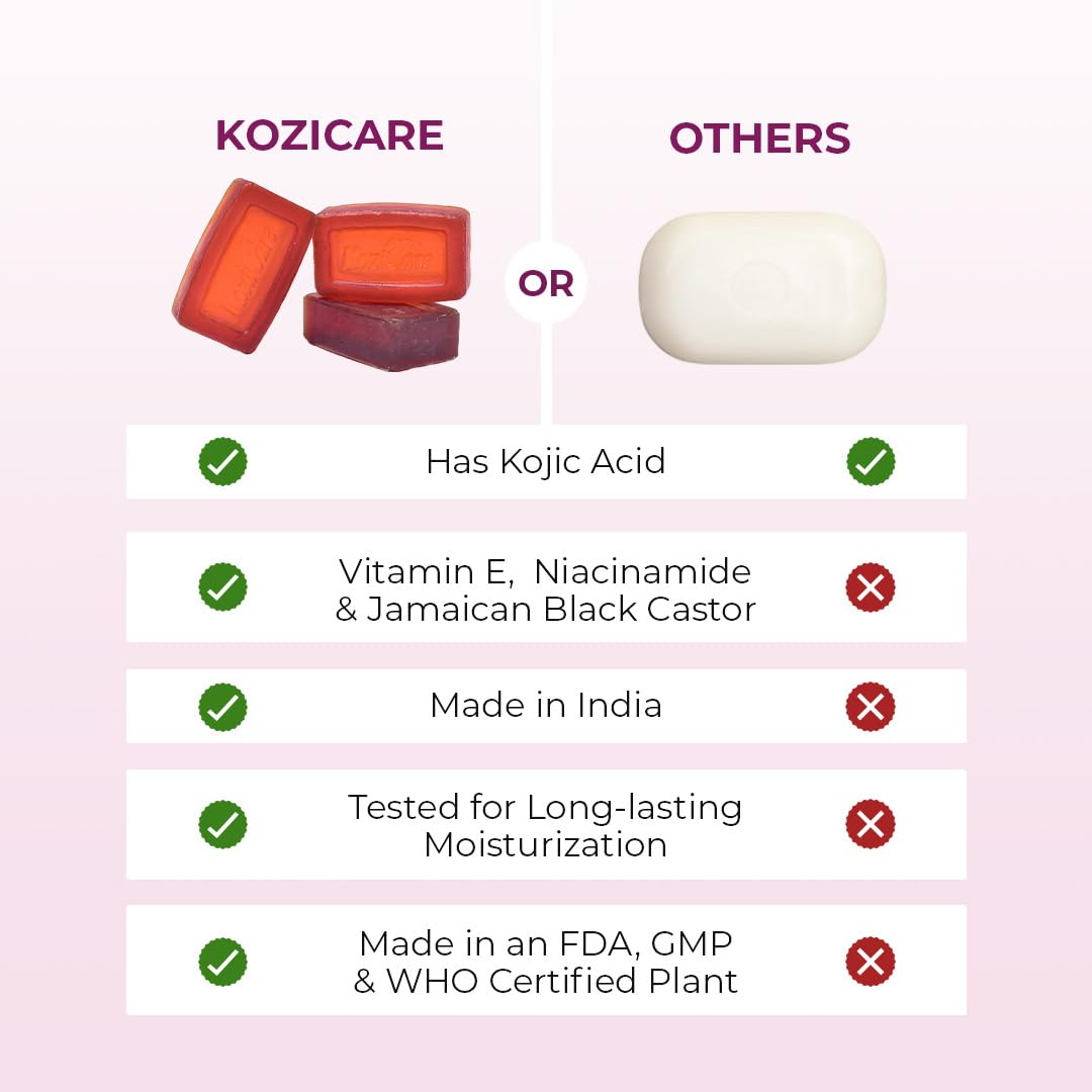 Kozicare Glycerin Soap with Kojic Acid, Pack of 9, for Healthy Radiant Complexion, suitable for Men and Women.