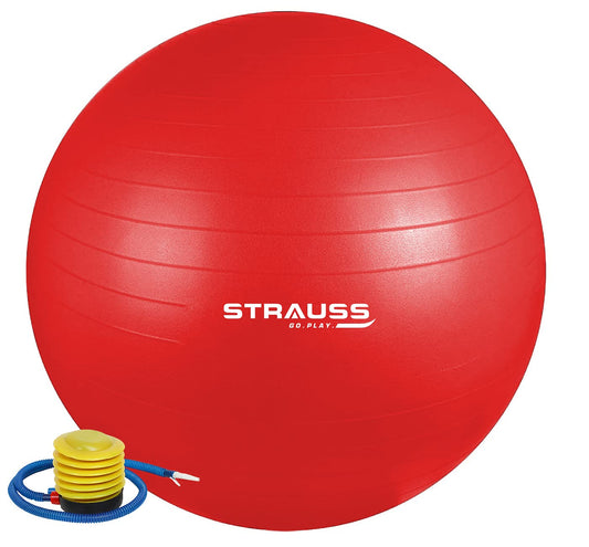 STRAUSS 65cm Anti-Burst Gym Ball with Free Foot Pump for Exercise, Yoga, Pregnancy, Balance, Stability - Red