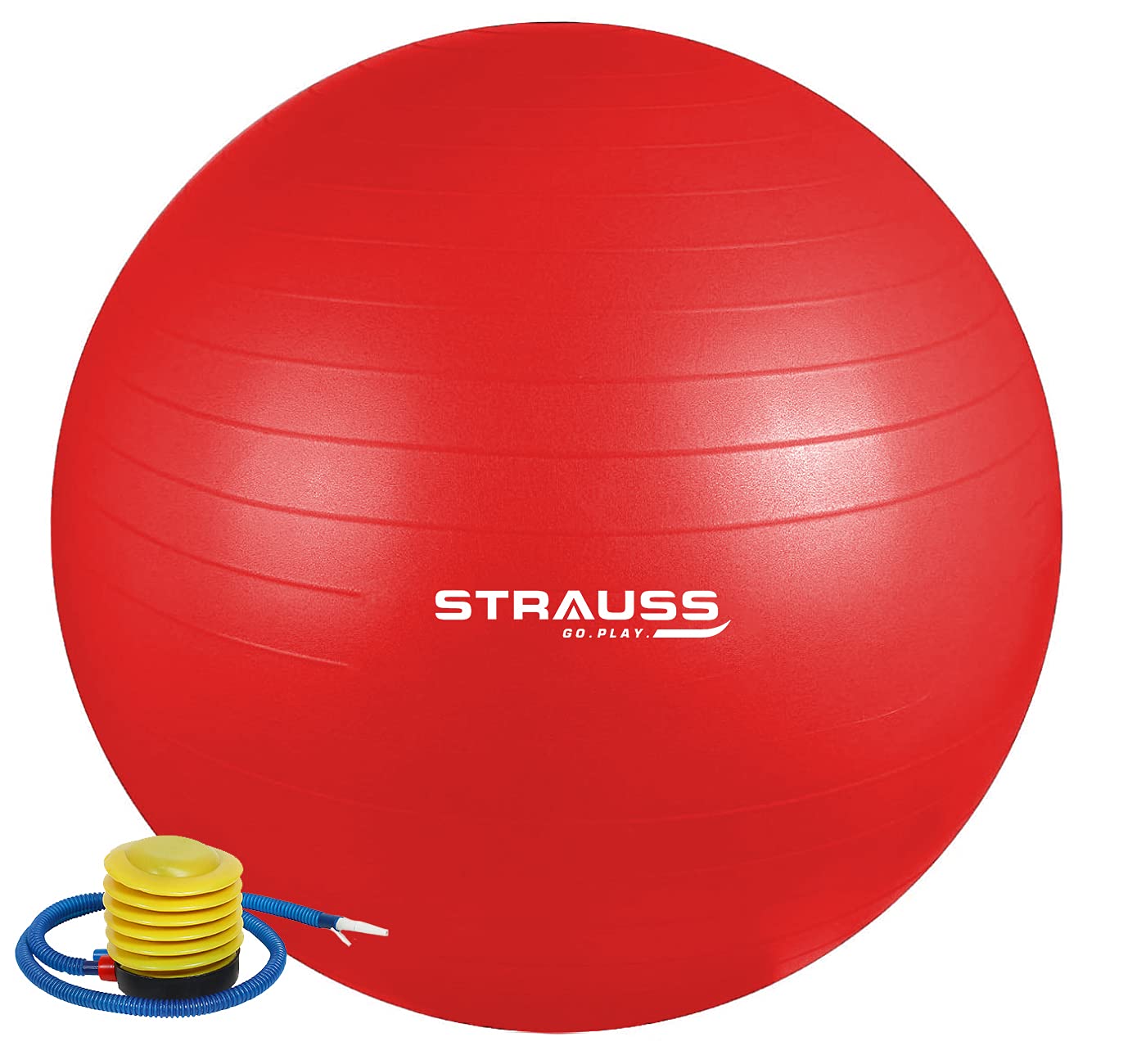 STRAUSS 85cm Anti-Burst Gym Ball with Free Foot Pump for Exercise, Yoga, Pregnancy, Balance, Stability - Red