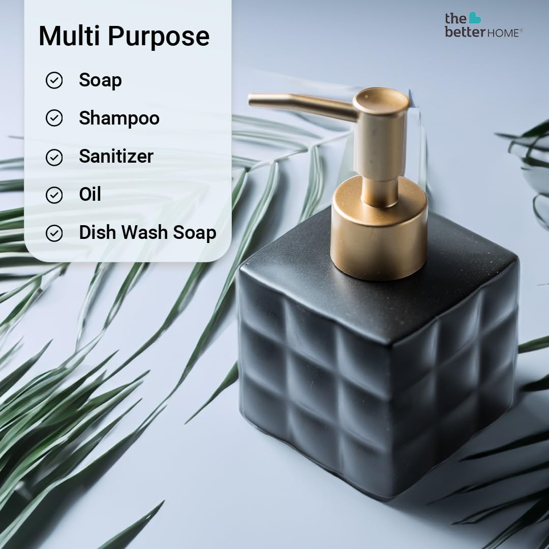 The Better Home 220ml Ceramic Dispenser Bottle Set of 3 - Black, for Kitchen, Wash-Basin, Bathroom; Ideal for Shampoo, Hand Wash, Sanitizer, Lotion.