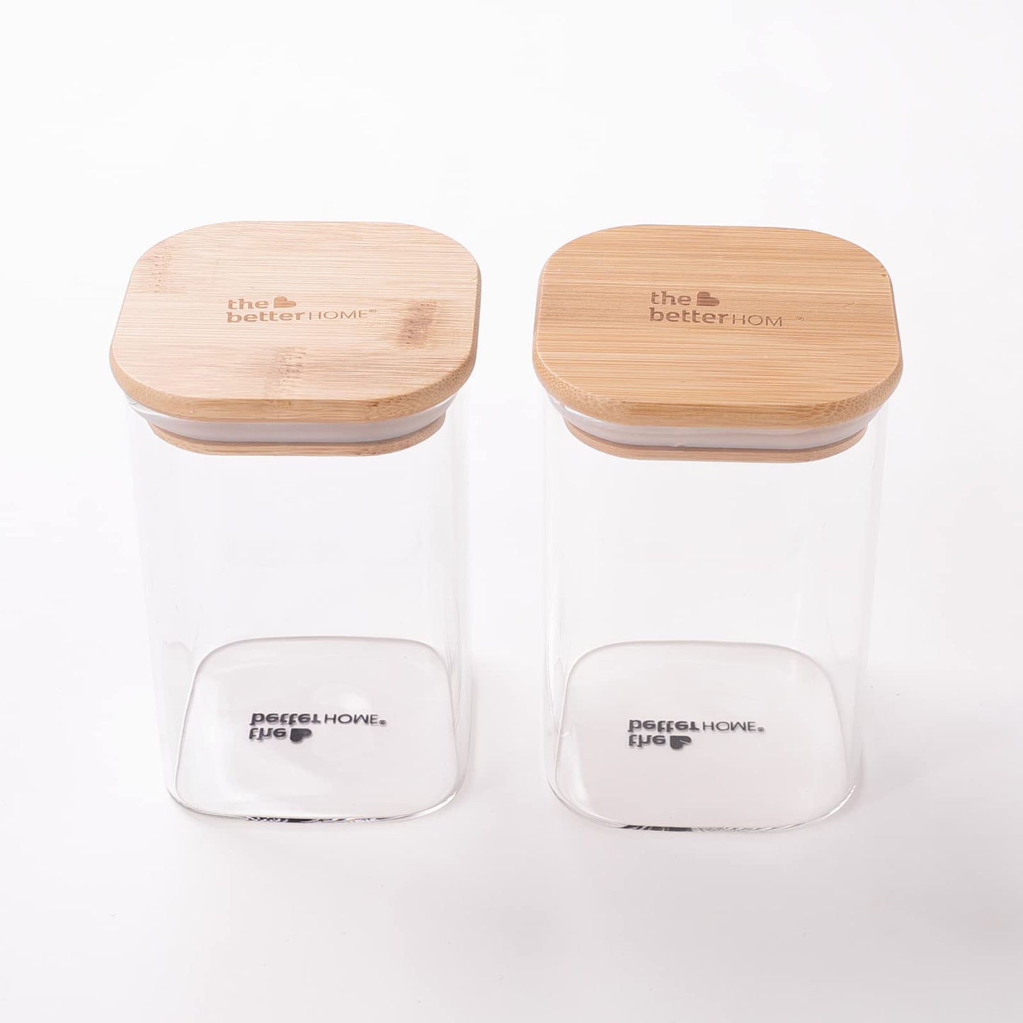 The Better Home 2 Kitchen Containers Set with Bamboo Lid, Rectangular Transparent Airtight Borosilicate Glass Jars, 600 ml Each.