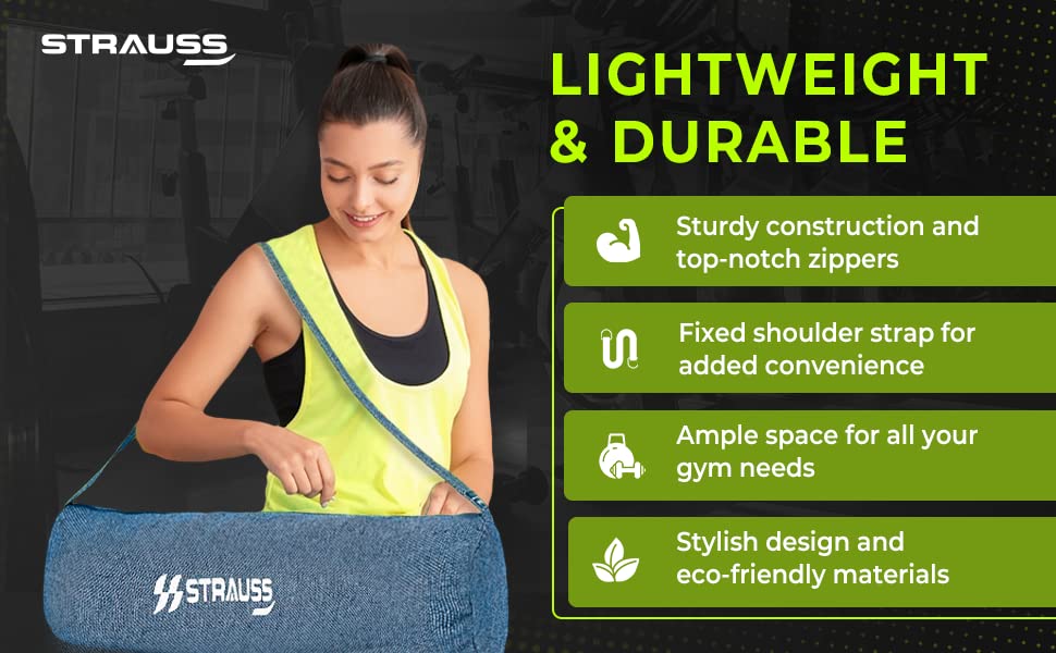 Strauss Jute Duffel Bag: Eco-Friendly, Washable, Durable for Men & Women. Ideal for Gym, Yoga, Pilates, Travel. Color: Blue.