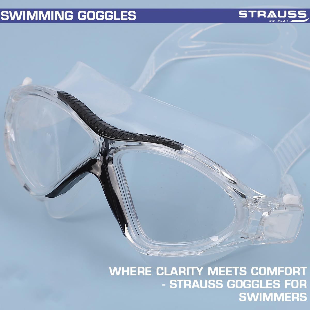 STRAUSS Swimming Goggles  Anti Fog  UV Protection  Swimming Goggles for Kids Adults  Fully Adjustable Swimming Goggles with A Case CoverBlack