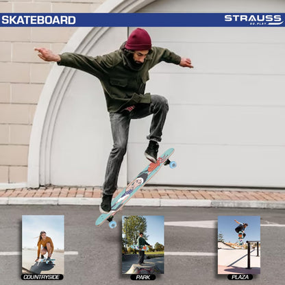 STRAUSS Plastic Skateboard with Anti-Skid Board, High Precision Bearings, Light-Up Wheels, Ideal for 8+ Years, 31x8 Inches