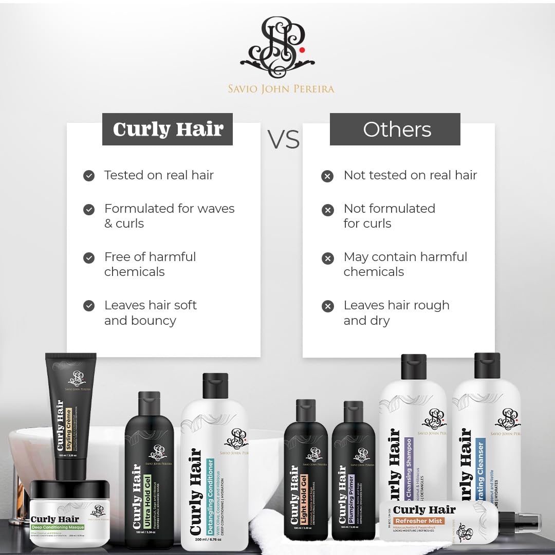 Curly Hair Plumping Primer & Refresher Mist Combo by Savio John Pereira, pack of 2. Frizzy & curly hair care spray.