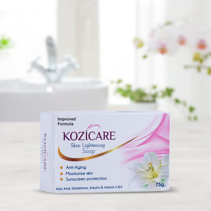 Kozicare Skin Lightening Soap 75g Pack of 3 with Sunscreen, Kojic Acid, Arbutin, Vitamin C, Vitamin E, Glutathione.
