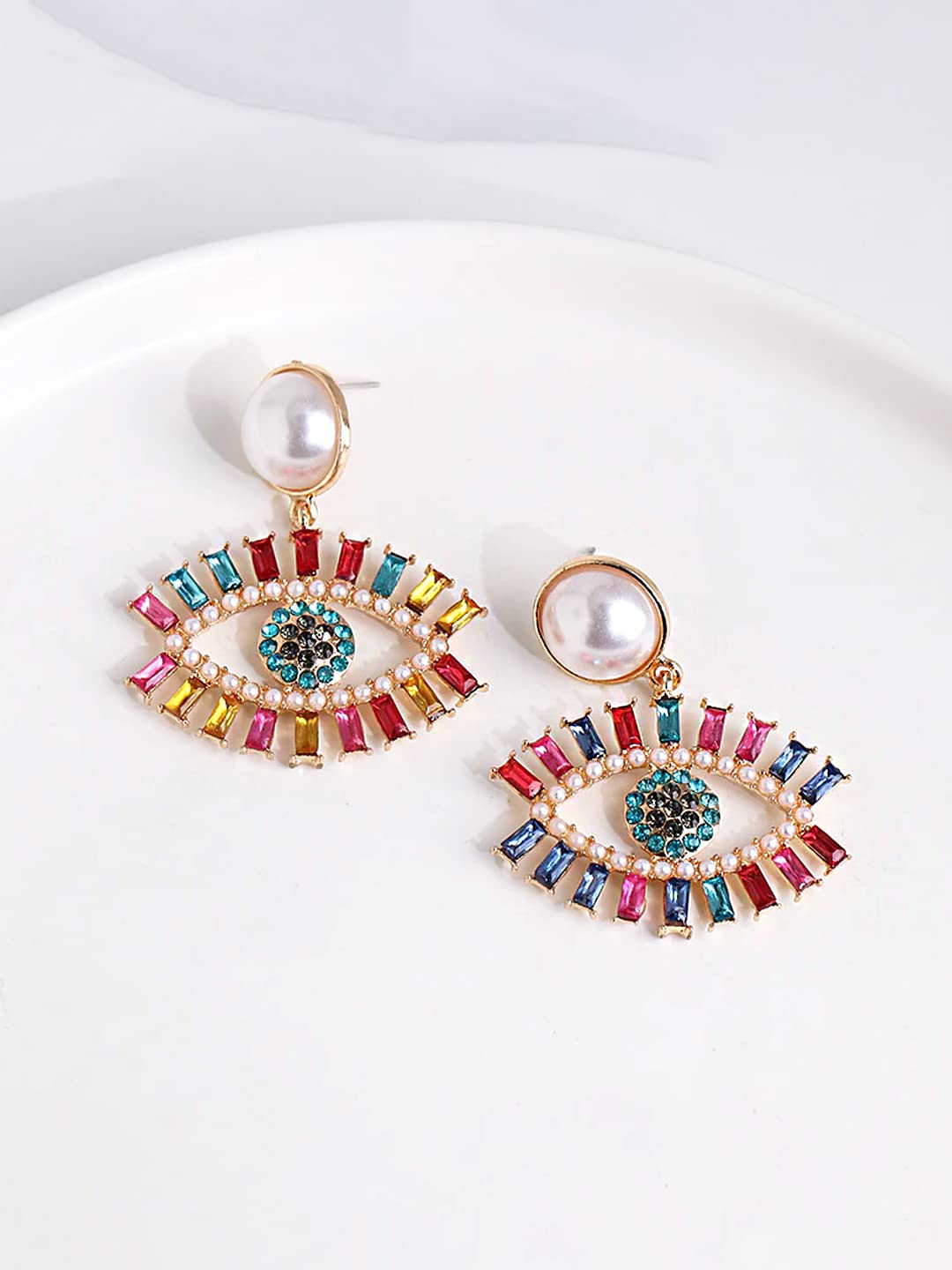 Yellow Chimes Earrings For Women Crystal Studded Evil Eye Stud Drop Earrings For Women and Girls