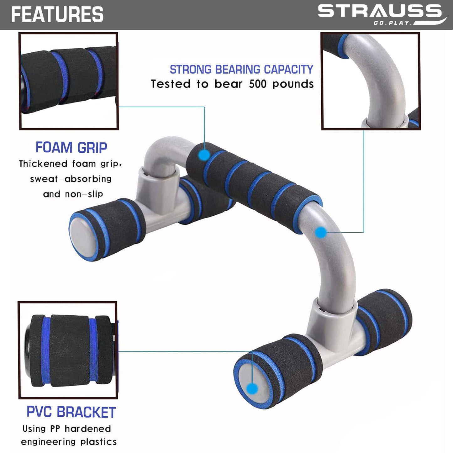 Strauss Moto Push up Bar Pair BlackBlue