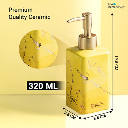 The Better Home 320ml Yellow Ceramic Dispenser for Kitchen, Wash-Basin, Bathroom - Ideal for Shampoo, Hand Wash, Sanitizer, Lotion.