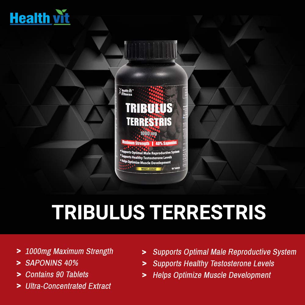 Healthvit Fitness Tribulus Terrestris 1000mg Maximum Strength 40 Saponins  Helps Muscle Development  Enhance Sports Performance - 90 Tablets