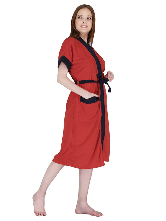 Homestic Bathrobe for Women Micro Terry Cotton Towel Robe  Soft and Easy to Absorb  Dry Unisex Bathrobe Red