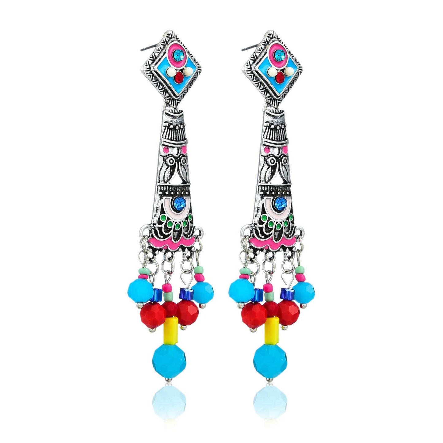 Yellow Chimes Oxidised Silver Multicolor Enameled Drop Earrings for Women  Girls