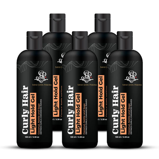 Curly Hair Gel Light - Strong Hold, Definition, Frizz Control, Moisturizing, 100 ml Pack of 5 by Savio John Pereira