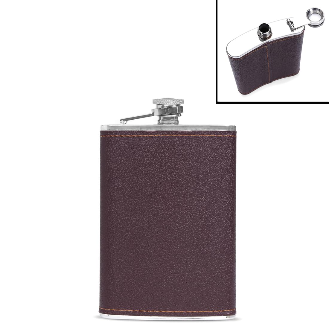 Yellow Chimes Exquisite Men Gifiting Set Hip Flask Gift Set Cork Opener with Brown Leather CoverHip Flask for Liquor for Men in a Gift Box