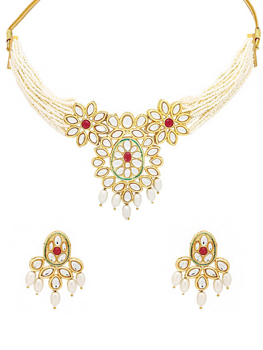 Yellow Chimes Traditional Jewellery Set for Women Ethnic Kundan Jewelry Set Gold Plated Multilayer Mothi Choker Necklace Set for Women and Girls