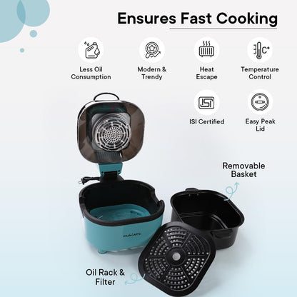 The Better Home Fumatos Kitchen Combo: Easy Peek Air Fryer, Air Tight Food Container, 1040ml, Food Grade Material, Blue.