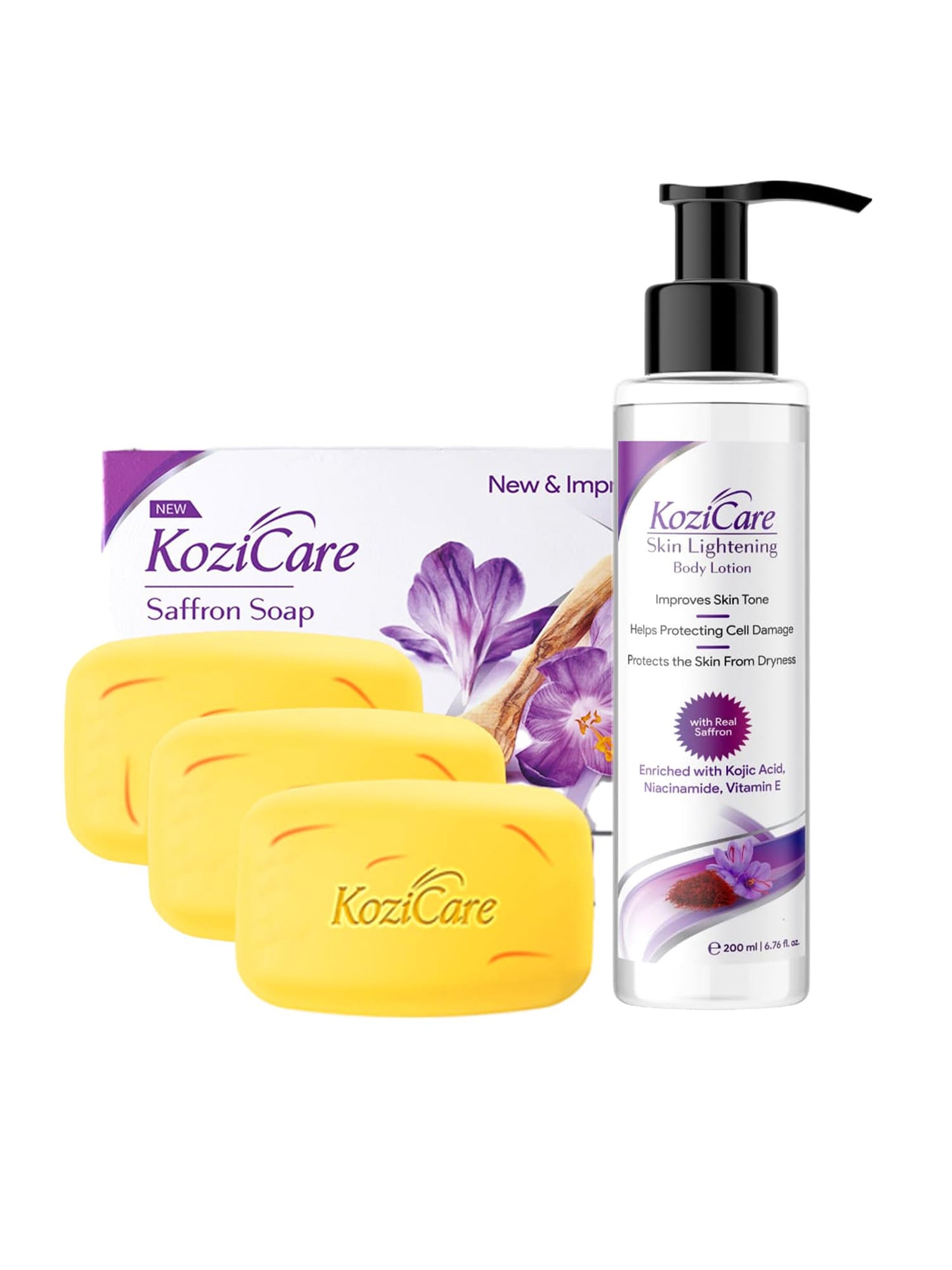 Kozicare Skin Whitening Soap, 3 Saffron Soaps, 1 Saffron Body Lotion, Kojic Acid Soap, Bath Soap Combo, Body Lotion for Women