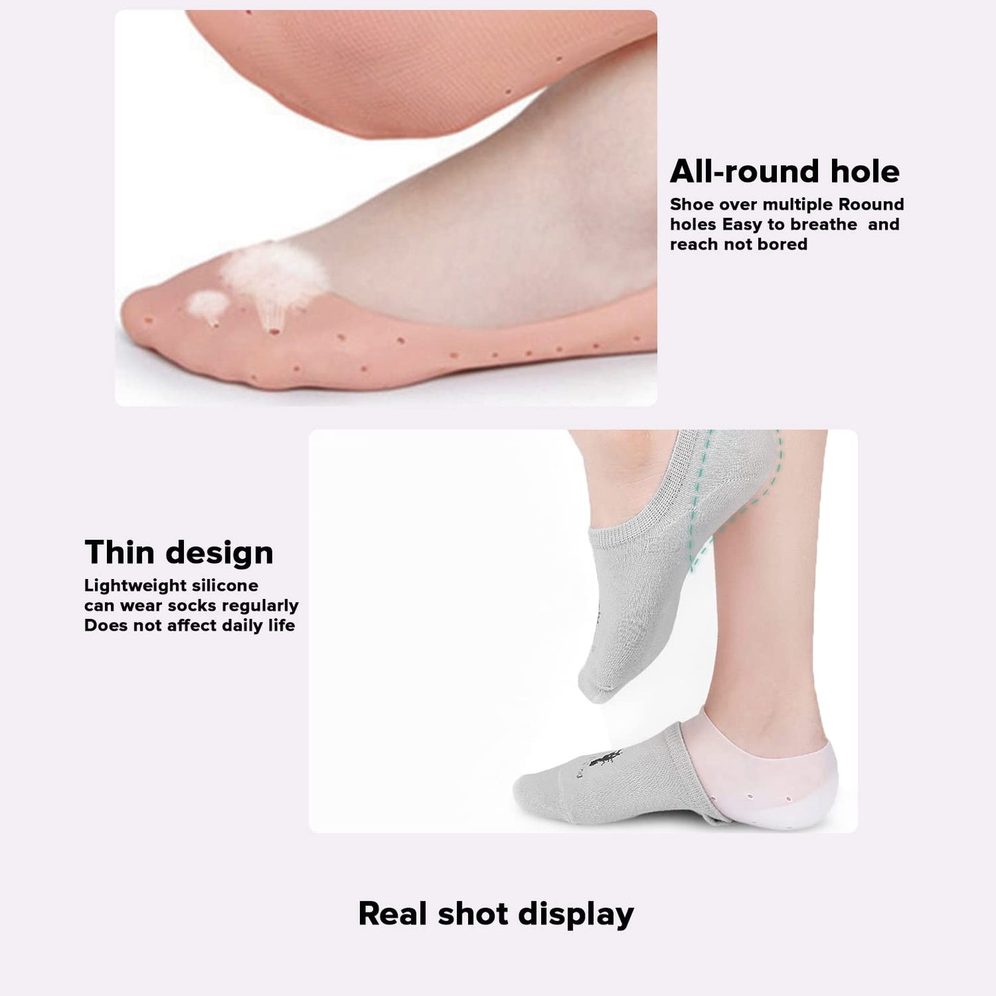 Dr Foot Silicone Moisturizing Heel Socks for Dry Cracked Heels, Rough Skin, Calluses Remover, Men & Women, Full Length, Large Size, 1 Pair