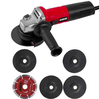 Cheston 4" 900W Angle Grinder with Auxiliary Handle, 1 Cutting Blade, 4 Grinding Wheels for Heavy Duty Grinding, Cutting, Polishing.