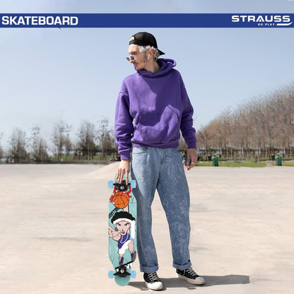 STRAUSS Plastic Skateboard with Anti-Skid Board, High Precision Bearings, Light-Up Wheels, Ideal for 8+ Years, 31x8 Inches