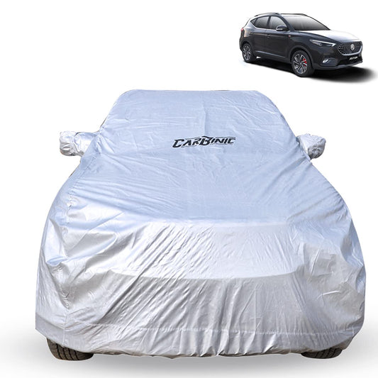 CARBINIC Waterproof Car Body Cover for MG Astor 2021  Dustproof UV Proof Car Cover  Astor Car Accessories  Mirror Pockets  Antenna Triple Stitched  Double Layered Soft Cotton Lining Silver