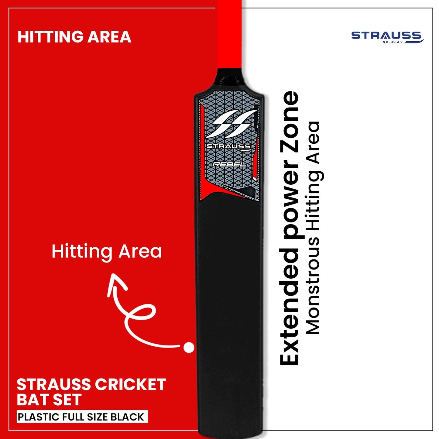 Strauss Cricket Combo Kit: Full Size, 1 Bat, 1 Ball, 3 Stumps, 2 Bails, 1 Base, Black, for All Ages, Tennis/Synthetic Ball.