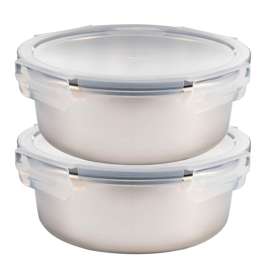 The Better Home 304 SS Microwave Safe Steel Container with Bamboo Lid, 690ml, 2Pcs - Stainless Steel Lunch Box for Kids, Office, Men, Women.