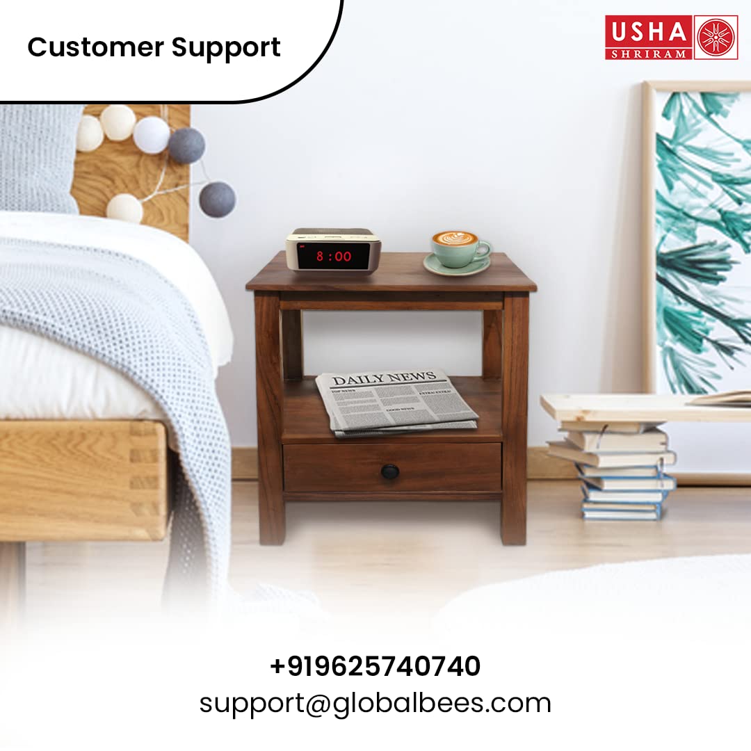 USHA SHRIRAM Wooden Side Table with Storage Honey Finish  Bed Side Table  Coffee Table  Durable  Sturdy Sheesham Wood  Side Table for Living Room 50x46x53 cm