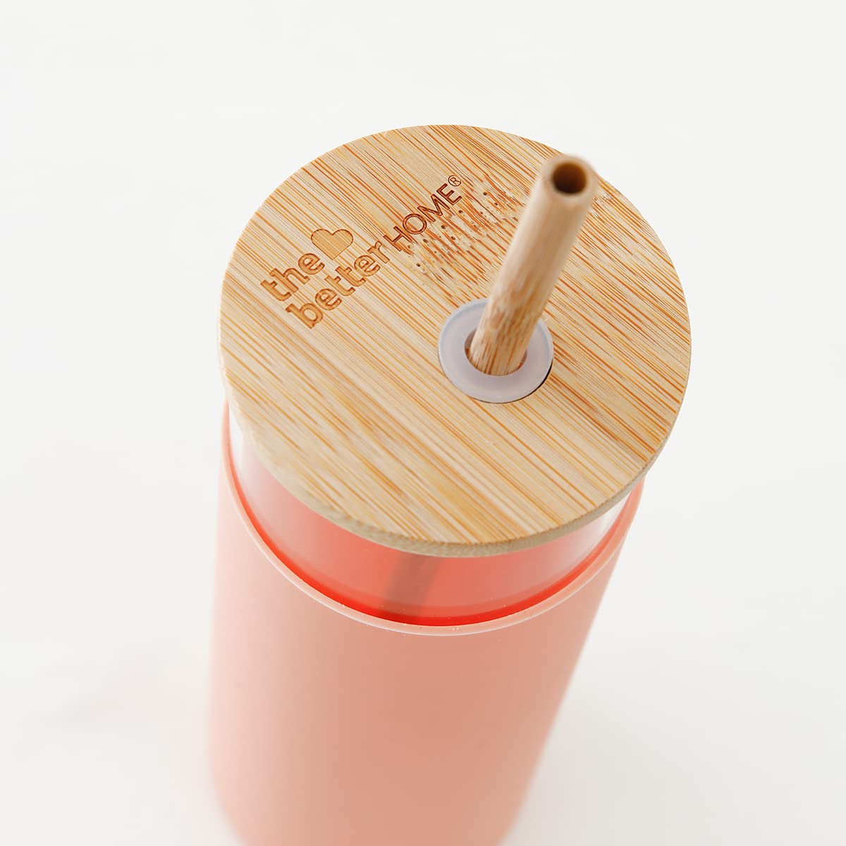 The Better Home 450ml Borosilicate Glass Tumbler with Bamboo Lid & Straw, Leak & Sweat Proof, Durable Travel Coffee Mug - Peach