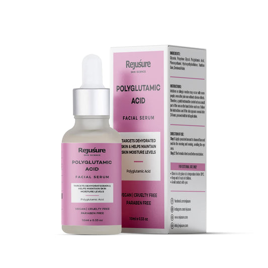 Rejusure Polyglutamic Acid Face Serum - Intense Hydration and Moisture Retention  For Men  Women  Cruelty Free  Dermatologist Tested - 10ml