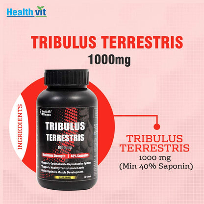 Healthvit Fitness Tribulus Terrestris 1000mg Maximum Strength 40 Saponins  Helps Muscle Development  Enhance Sports Performance - 90 Tablets