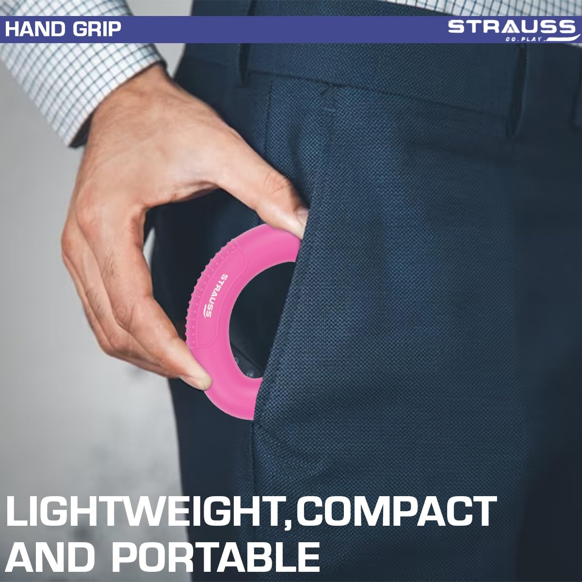 Strauss Adjustable Finger and Hand Exerciser  FingerPalm Gripper  Hand Strengthener for Carpal Tunnel Relief and Grip Strength for Men  Women Pink