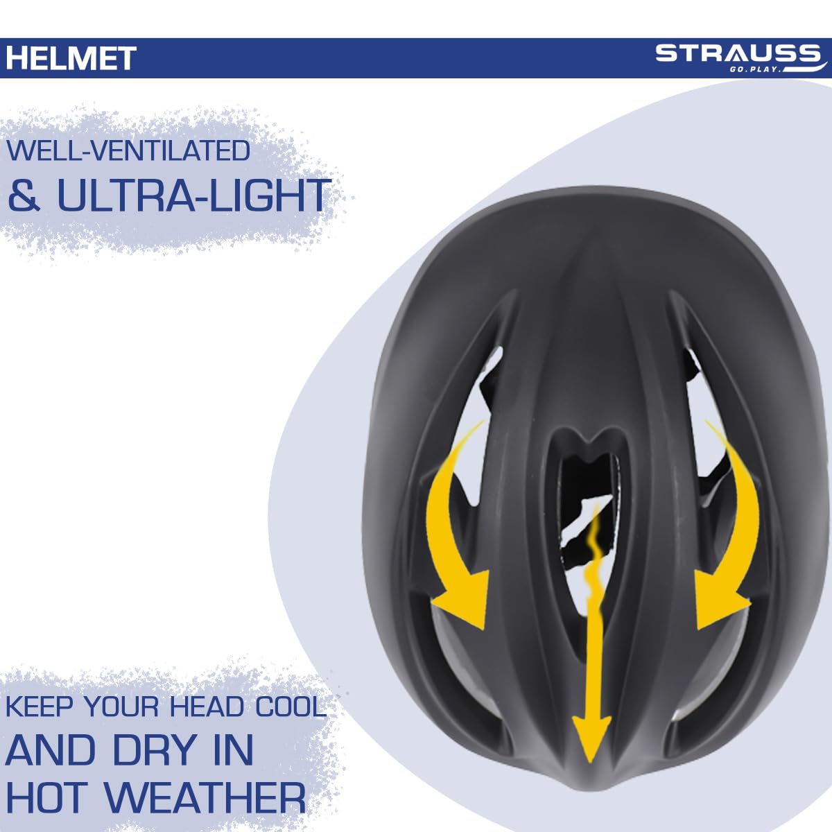 Strauss GlideX Cycling Helmet, Lightweight, Superior Ventilation, EPS Foam Lining, for Adults & Kids, Black.