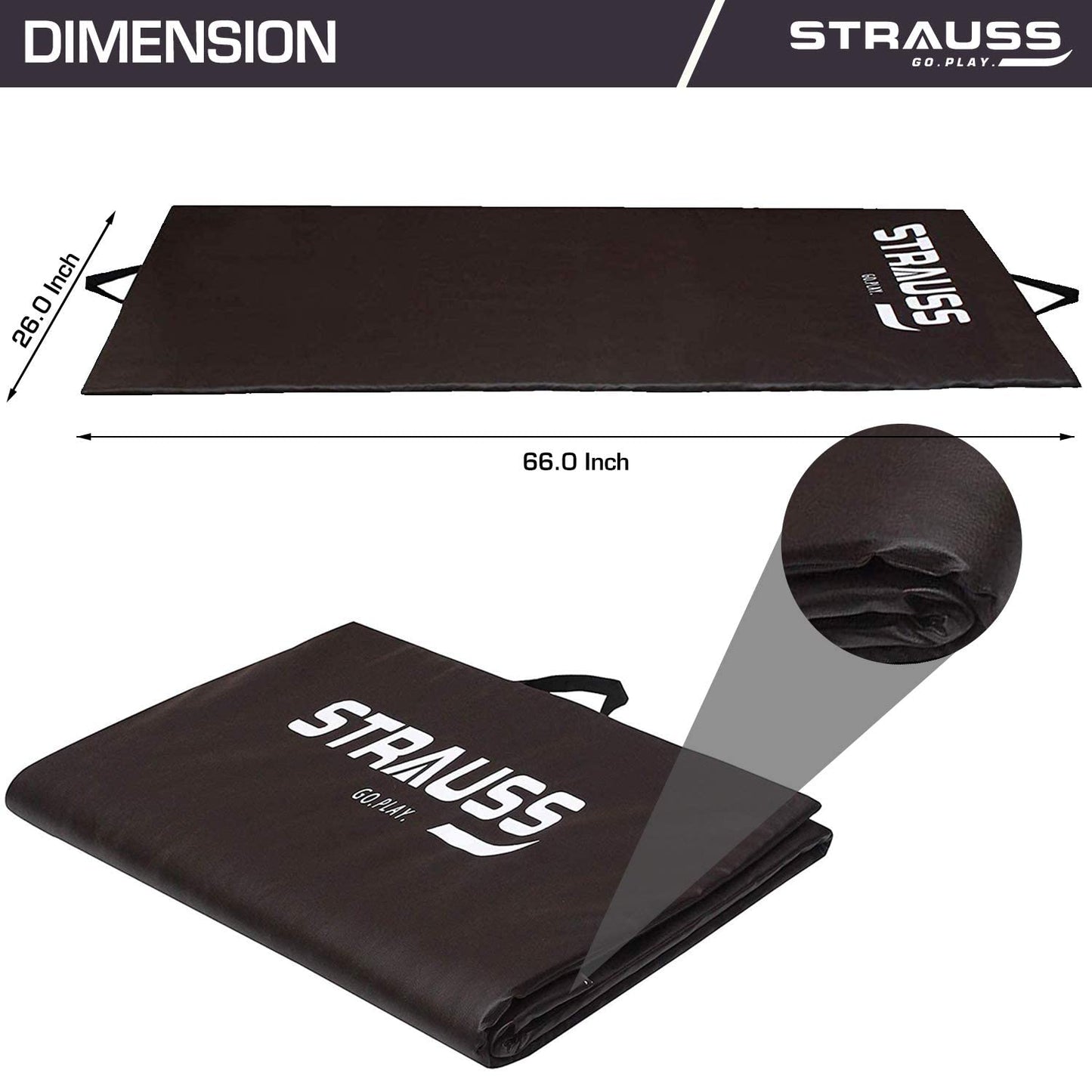 Strauss 10mm Yoga Mat for Gym, Home, Meditation, Fitness, Exercise. Foldable with Carrying Strap. Brown.