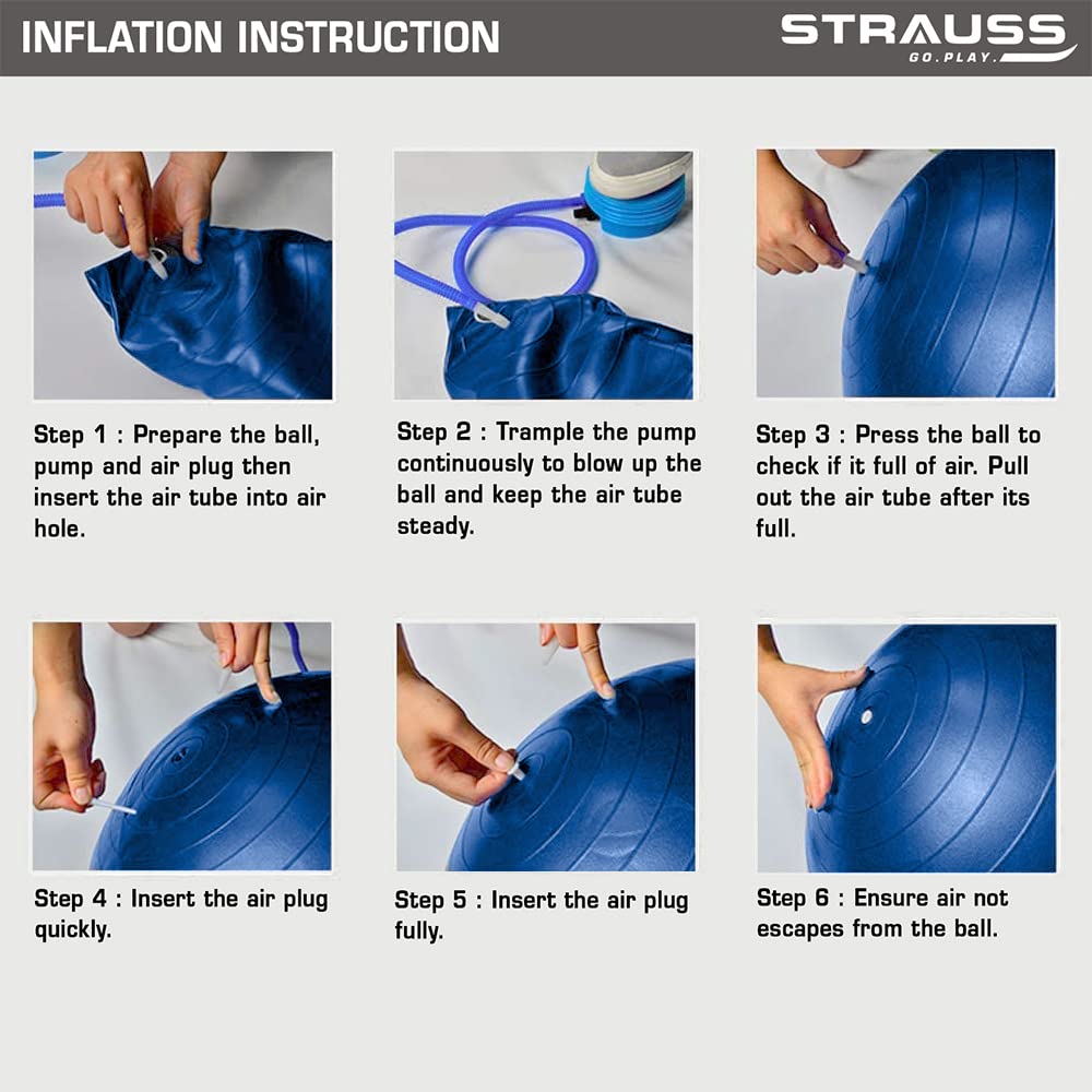 STRAUSS Anti-Burst Peanut Shape Gym Ball with Free Foot Pump, 95x45 cm, Blue. Ideal for Exercise, Yoga, Pregnancy, Balance.