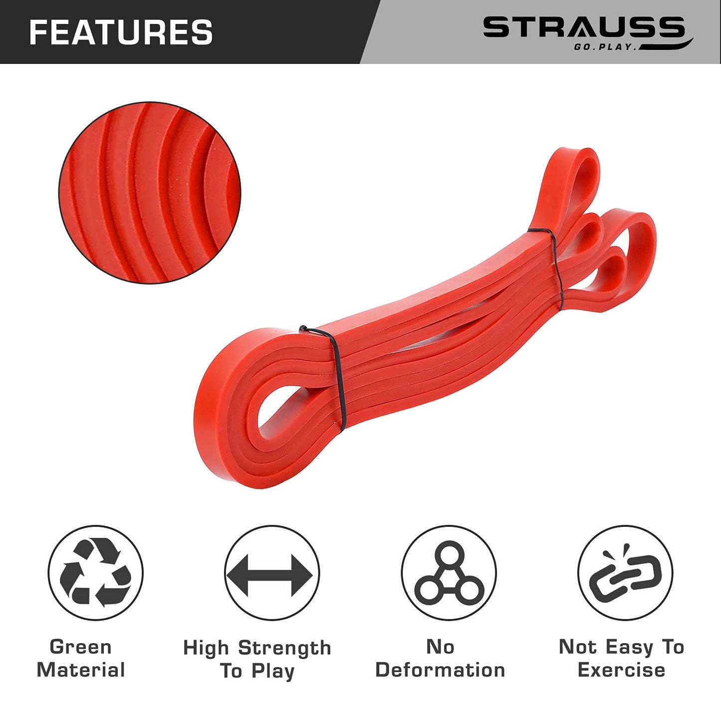 Strauss Resistance Band for Home Exercise, Chin Ups, Squats, Core Workout, Men & Women, 7-16Kg, Red