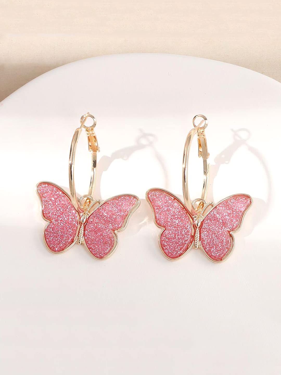 Yellow Chimes Earrings for Women and Girls Drop Earrings for Girls  Gold Plated Pink Color Butterfly Drop Earrings  Birthday Gift for girls and women Anniversary Gift for Wife