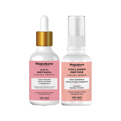 Rejusure Youthful Skin Duo  Retinol Facial Serum 30ml  Collagen Peptide Night Facial Serum 30ml - Targeted Anti-Aging Solutions for Smooth Firm Skin