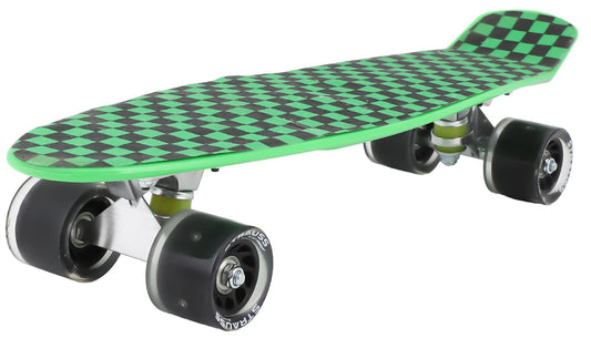 STRAUSS Cruiser Skateboard, ABEC-7 Bearings, PU Wheels with Light, Anti-Skid, 22x6", Checkered Green, Ideal for 8+ Years