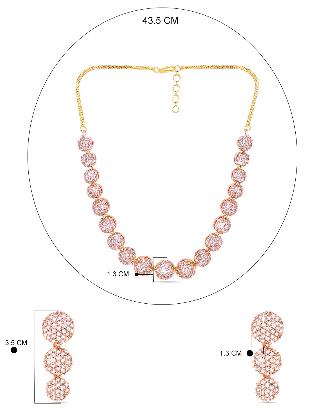 Yellow Chimes Copper and American Diamond Jewellery Set for Women Rose Gold YCADNS-07GEOCRY-RG