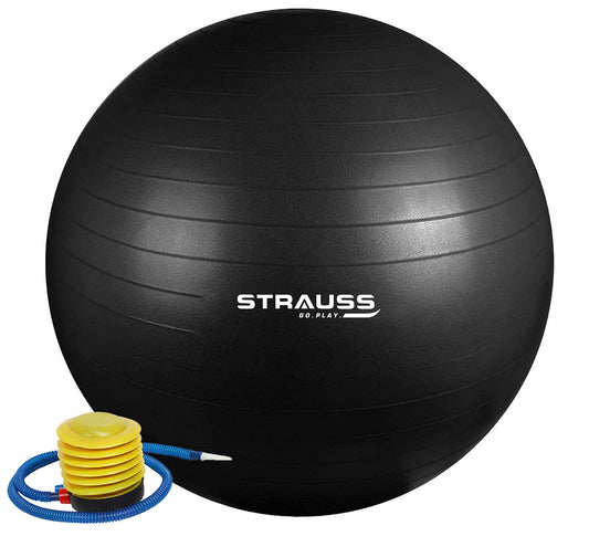 STRAUSS 65cm Anti-Burst Gym Ball with Free Foot Pump for Exercise, Yoga, Pregnancy, Balance, Stability - Black