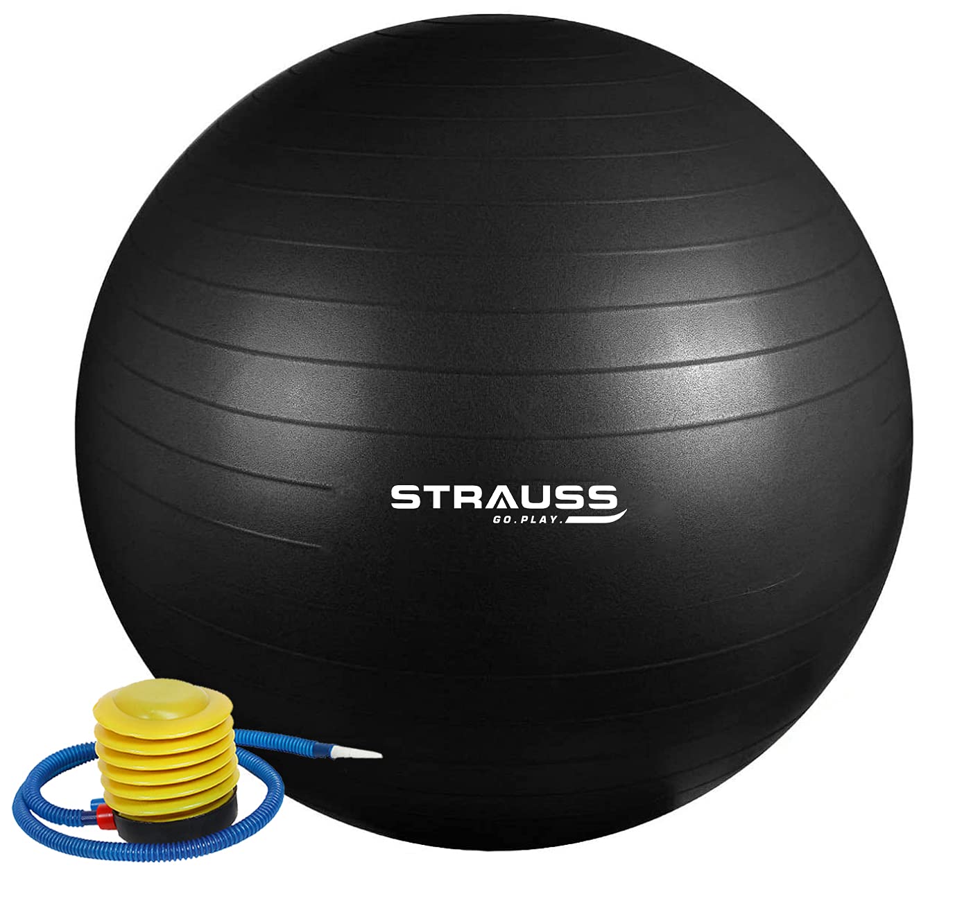 STRAUSS 75cm Anti-Burst Gym Ball with Free Foot Pump for Exercise, Yoga, Pregnancy, Balance, Stability - Black